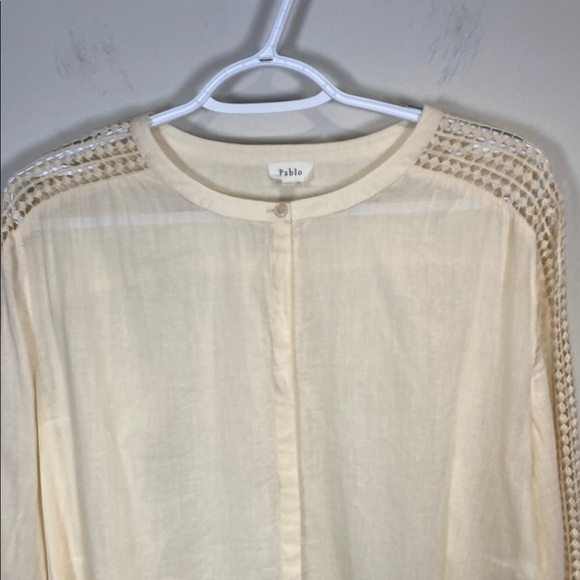 Pablo Cream Relaxed 100% Cotton Button Down Blouse Crocheted- French Importation - Picture 5 of 8